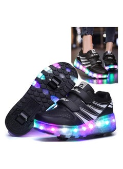 Buy Roller Shoes Sneakers,Roller Skates for Kids,Skates Shoes with Wheels LED Light for Kids (Black) in UAE