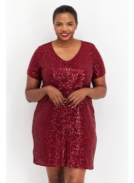 اشتري Women Plus Size Embellished Mini Dress, Maroon في الامارات