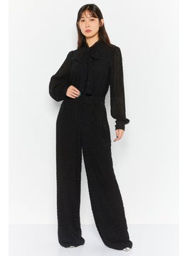 Buy Women Textured Long Sleeve Jumpsuit, Black in UAE