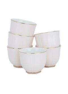 Buy Light pink and gold porcelain coffee cup set, 12 pieces in Saudi Arabia