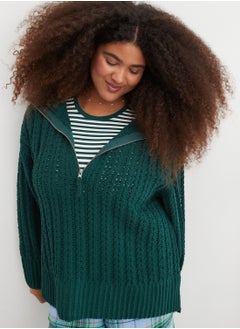 Buy Quarter Zip Braided Knitted Sweater in UAE