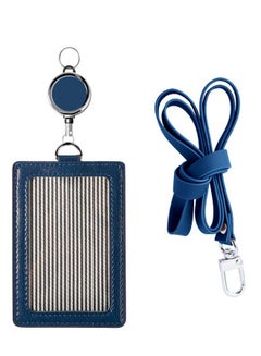 Buy PU Leather ID Badge Card Holder Wallet-Style Protective Case, Vertical ID Card Case with Neck Lanyard, Business Credit Card ID Badge Lanyard Key Chain (Blue) in Saudi Arabia