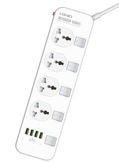 Buy SC4408 Defender Series 2500W 4 Sockets with Independent Switch 3.4A 4 USB Port Multifunction Power Socket Protector White Medium in UAE