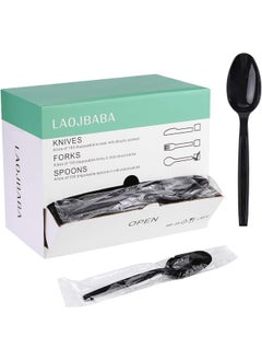 Buy Plastic Spoons Disposable Individually Packaged Spoons Black 7-Inch Commercial Take Away Spoons, Super Hard Mass Heavy Individually Wrapped Spoons 100 Pieces in UAE