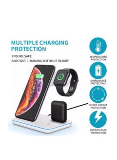 Buy 3-in-1 Qi-Certified Fast Charging Station 15W Wireless Charger With Cable - White in Egypt