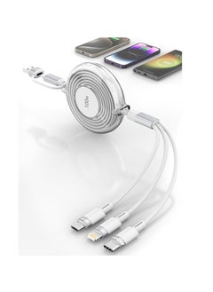 Buy Multi Charging Cable, 100W USB C Fast Charging Cord Retractable, 5-in-1 Multi Charger Adapter Cord with Lightning, Micro, Type C for iPhone, iPad, Samsung Galaxy, LG, Tablets, White in UAE