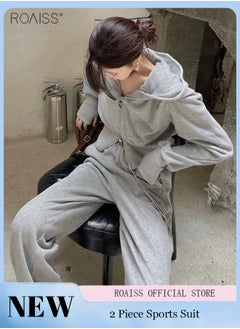 Buy 2-Piece Sports Suit For Women Versatile Hooded Long-Sleeved Top And Casual Loose-Fitting Sweatpants For Daily Commuting in UAE