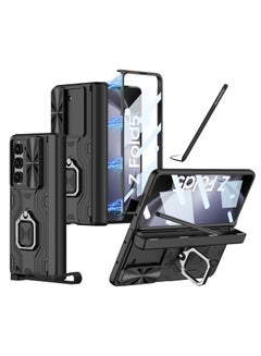 اشتري for Galaxy Z Fold5 Case with Pen, Galaxy Z Fold5 Slim S Pen Phone Case, All-Inclusive Shockproof Lens Slide Window Case Attached for Galaxy Z Fold5 (Black) في السعودية