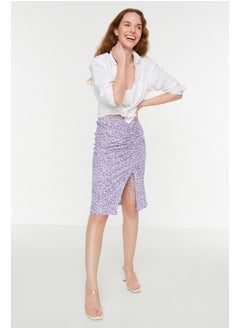 Buy Lilac Printed Mini Knitted Mini Skirt With Pleats and a Slit High Waist Fitted/Sleeping Shape TWOAW22ET0401 in Egypt