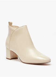 Buy Women's Solid Ankle Boots with Block Heel and Zip Closure in Saudi Arabia