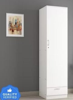 Buy 1 Door Wooden Wardrobe Cabinet Cupboard With Drawer Lock Keys White in UAE
