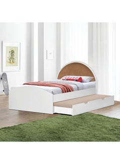 Buy Hello 120X200 Kids Bed + 90X190 Pull Out Bed Sturdy Modern Design Wooden Single Bed Frame Furniture Quiet & Comfortable Beds L 204x128.5x110 cm  White/Brown in UAE