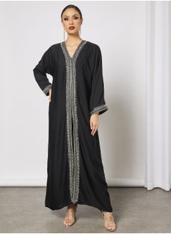 Buy Abaya With Contrasting Stone Work And Lace Embellished in UAE