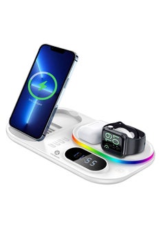 Buy 4 in 1 Wireless Charger Station with QI fast mobile charging for Apple iPhone/Air Pods/iWatch/Nothing Phone - White in UAE