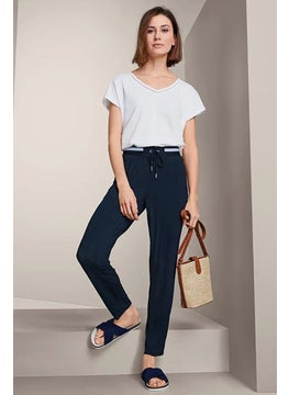 Buy Women Regular Fit Plain Straight Leg Pants, Navy in UAE