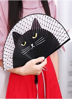 Buy Folding Fan, Handheld Fans, Cat Cartoon Kung Fu Fan Elegant Chinese Japanese Style for Women Men, Silk Folding Fans with Bamboo Frames for Dancing Cosplay Wedding Party Props Decoration in Saudi Arabia