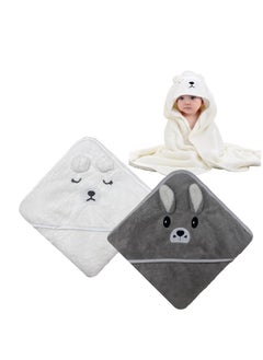 Buy Hooded Baby Towel for Newborn, 2 Pack Soft Bath Towels for Babie, and Infant, Stuff Towels for Boy and Girl Toddler Essentials (Gray Bear, White Bear) in UAE