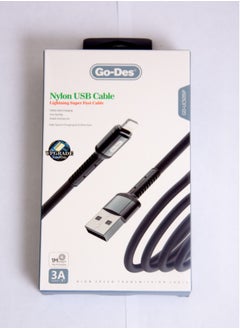 Buy Go-Des Fabric iPhone USB High-Speed Data Cable, 1 meter, black color in Saudi Arabia