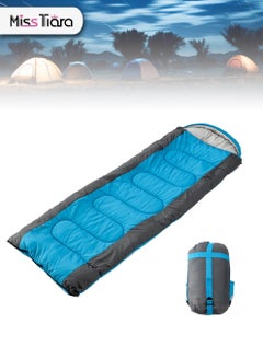 Buy Outdoor Camping Blue Single Sleeping Bag Envelope Hooded Sleeping Bag Lightweight Waterproof Camping Gear Equipment for Adults and Kids in UAE