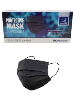 Buy 50-Pieces 3 Ply Disposable Black Face Mask For Adults in UAE