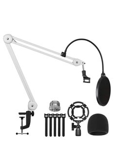 Buy Boom Arm Mic Stand,  Heavy Duty Microphone Arm Stand Suspension Scissor Adjustable Mic Stand with Desk Mount, 3/8” to 5/8" Screw, Cable Ties, for Recording Gaming Streaming Podcasting(White, 55 cm) in Saudi Arabia