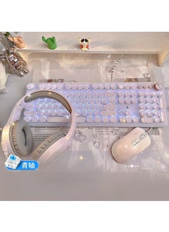 اشتري Retro Crystal Clear Mechanical Keyboard for Typing White Ice [White] Knob Edition Punk Single Keyboard + E-sports Mouse + Headset في السعودية