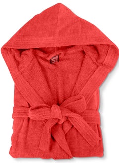 Buy Bathrobe Unisex Adult velour Salerino 100% Cotton 1250 Grams Luxury Feel Premium Look Super Absorbent Quick Dry Hood & Pocket Size Medium Red Color in UAE