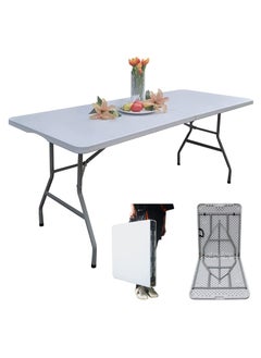 اشتري 6 Foot Folding Table 6ft Portable Plastic Table with Handle, Fold-in-Half Heavy Duty Lightweight Utility Table, Indoor Outdoor 6' Folding Card Tables for Party, Picnic, Camping, Dining في الامارات