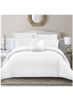 Buy Cotton Duvet Set 7-Pcs King Size Hotel Style Bedding Set With Zipper Closure Bed Cover And Corner Ties(Without Filler),White in Saudi Arabia