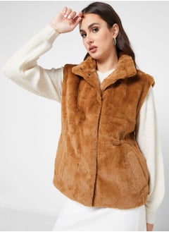 اشتري High Neck Fur Vest Coat في السعودية