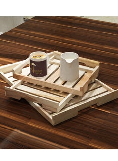 Buy Wooden Serving Tray Table Décor Set of 3 in UAE