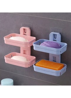 Buy Double Layer Wall Mounted Soap Dish Pink/Blue in Saudi Arabia