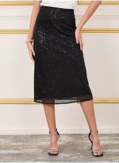 Buy Sequin Detail Straight Fit Midi Skirt in Saudi Arabia