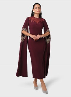 Buy Embroidered Cape Sleeve Dress in Saudi Arabia