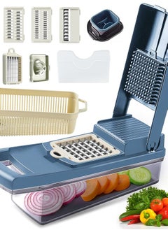 Buy Vegetable Chopper Dicer Onion Chopper, 12 in 1 Vegetable Shredder Food Chopper Fruits Cutter with 7 Stainless Steel Blades, Adjustable Slicer, Vegetable Cutter with Drain Rack Storage Container in Saudi Arabia