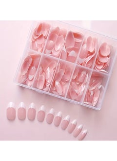 Buy 120pcs Boxed Fake Nails Set, Nude Pink & White French Manicure, Short Oval Ballet Nails, Pre-designed Press-on False Nail Tips for Easy DIY Manicure in UAE