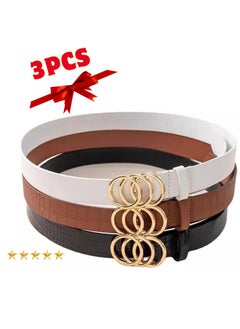 Buy 3pcs/set Women's Multi-color Round Buckle Thin Belt in Egypt