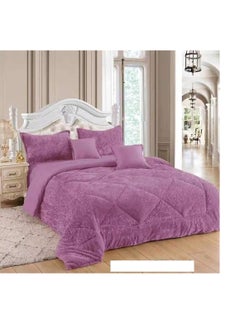 Buy Velvet Comforter  6-Piece Rose Fur King Comforter Set Velvet Quilted Bedspread Throw & Pillow Double King Size Bedding Set c5 in UAE