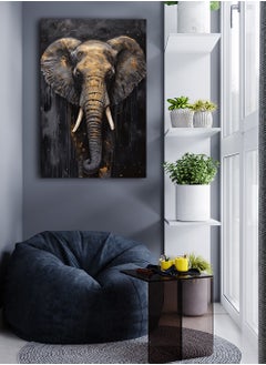 Buy Canvas Wall Art Stretched Over Wooden Frame with Golden Elephant Painting in Saudi Arabia