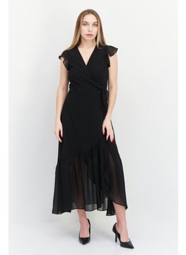 Buy Women Petite Butterfly Sleeve Wrap Maxi Dress, Black in UAE