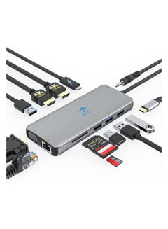 Buy 13 in1 USB C Hub Triple Display USB C Docking Station Multiport Adapter with Dual 4K HDMI VGA Ethernet 87W PD USB 3.0 SD Micro SD Port in Saudi Arabia