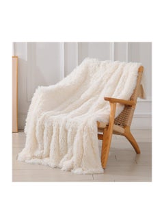Buy Decorative Extra Soft Fuzzy Faux Fur Throw Blanket 50" x 63", Solid Reversible Lightweight Long Hair Shaggy Blanket, Fluffy Cozy Plush Comfy Microfiber Fleece for Couch Sofa Bedroom, Cream White in UAE