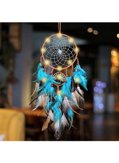 Buy Dream Catcher Blue Tree of Life with Feathers, Mobile LED Fairy Lights Handmade Indians Traditional Circular Net for Wall Hanging Decor, Bedroom Kids, Home Decoration Wedding Party Blessing Gift in UAE