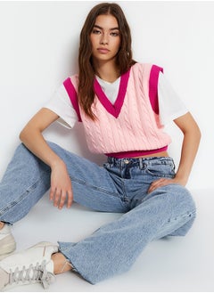 اشتري Pink Crop V-Neck Knitwear Sweater TWOAW22BZ0060 في مصر