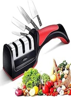 Buy 3 in 1 Knife Sharpener, Stainless Steel, Sharpener Knives and Scissors, Non Slip Handle, Ergonomic Design, Perfect for Home and Professional Use in Egypt