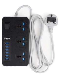 Buy Power Strips Extension Cord 3 Outlets Power Socket With 6 USB Ports Universal Charging Socket With 2M Bold Extension Cord in Saudi Arabia