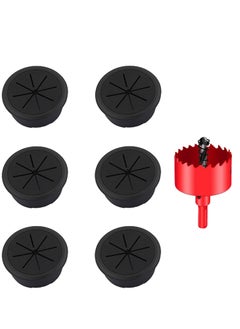 Buy Desk Grommet 6 Pcs Flexible Cable Hole Covers with Saw Ideal Solution for Office and Home Table Black 2Inch 50mm in UAE