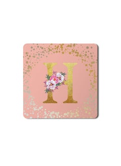 Buy Designer Leather Coasters Mat for Beverage Drinks- Custom Monogram Initial Letter Floral Pattern Alphabet - H (Rose Pink) in UAE