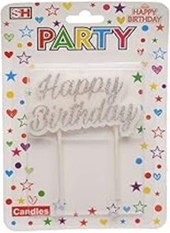 Buy Generic Large birthday glitter candle with happy birthday design for cake decoration - silver white in Egypt