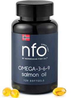 اشتري NFO OMEGA 3 6 9 SALMON OIL [120 كبسولة] زيت السلمون النرويجي مع تركيز عال من حمض ديبيكوليك، وحمض إيكوسابنتاينويك، حمض دوكوساهيكسانويك، على شكل كبسولة واحدة مركب طبيعي مع زيت السمك من الأسماك البرية في الامارات